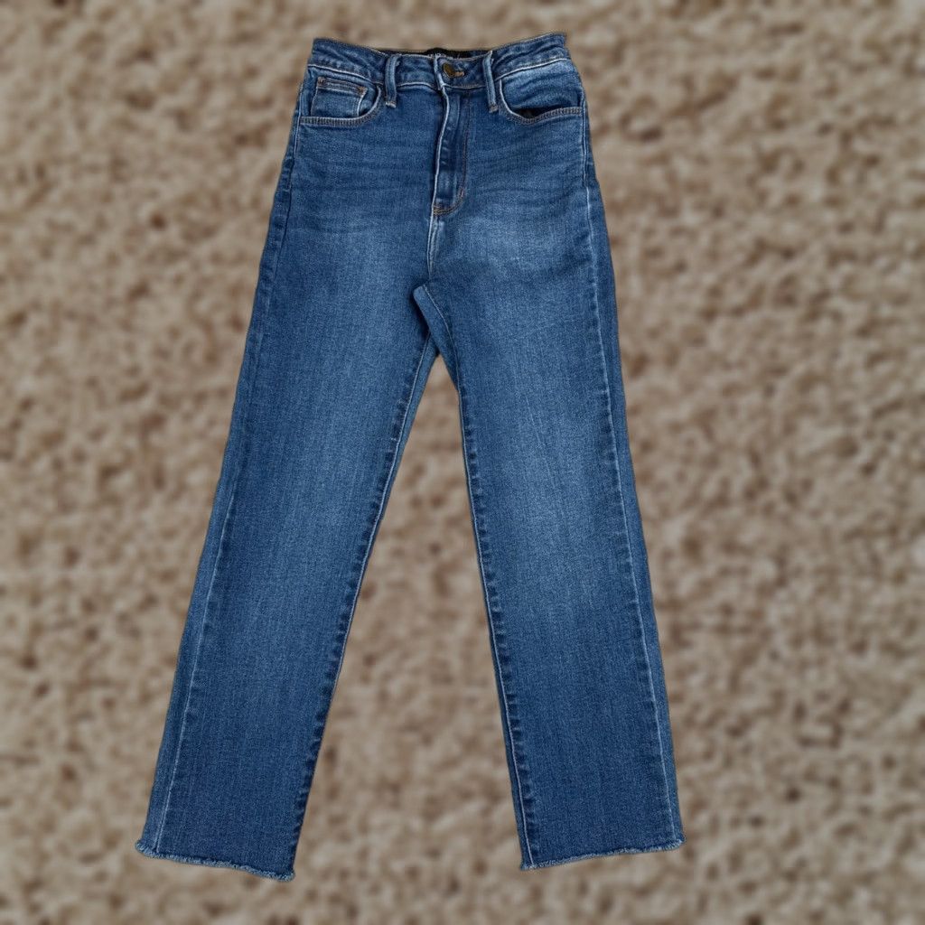 Denime JUST BLACK Blue Distressed Straight Leg Jeans Women 24 Mid Rise 5-Pocket Cotton Size 42" / US 20 - 1 Thumbnail