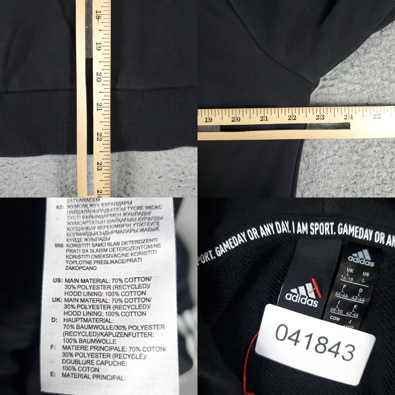 Adidas Adidas Womens Large Black Full Zip Hoodie Sweatshirt Size L / US 10 / IT 46 - 8 Thumbnail