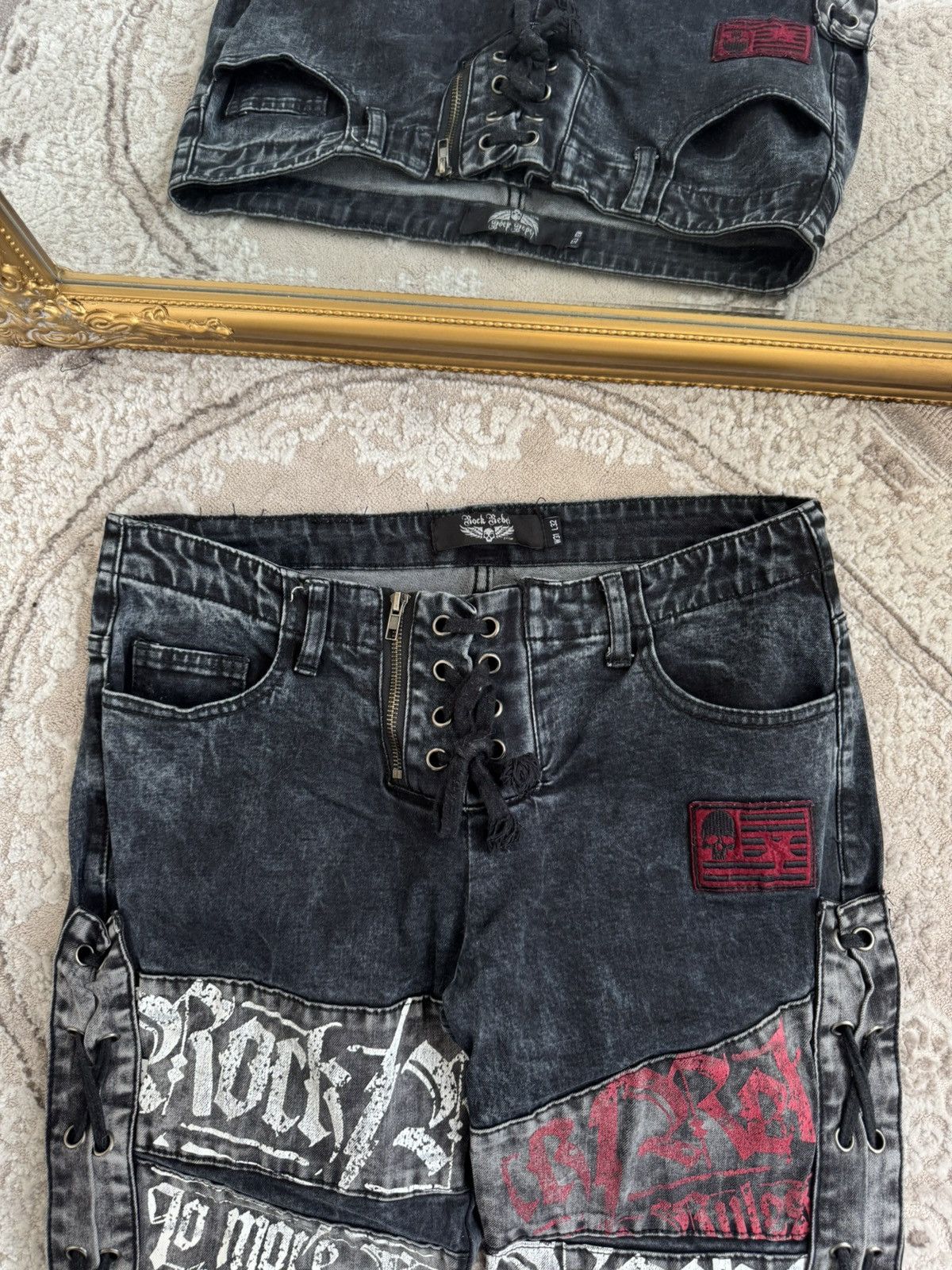 Le Grande Bleu (L.G.B.) Flared Bootcut Rock Rebel Jeans Skull Rock n Roll Gothic Size US 31 - 3 Thumbnail