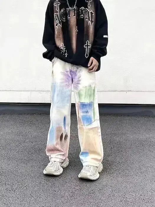 Japanese Brand × Jean Paint Splatter White Baggy Denim Jeans Size US 32 / EU 48 - 4 Thumbnail