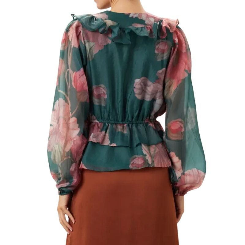 Hutch Hutch V-Neck Long Sleeve Floral Sema Top in Green Multi, XL Size XL / US 12-14 / IT 48-50 - 3 Thumbnail