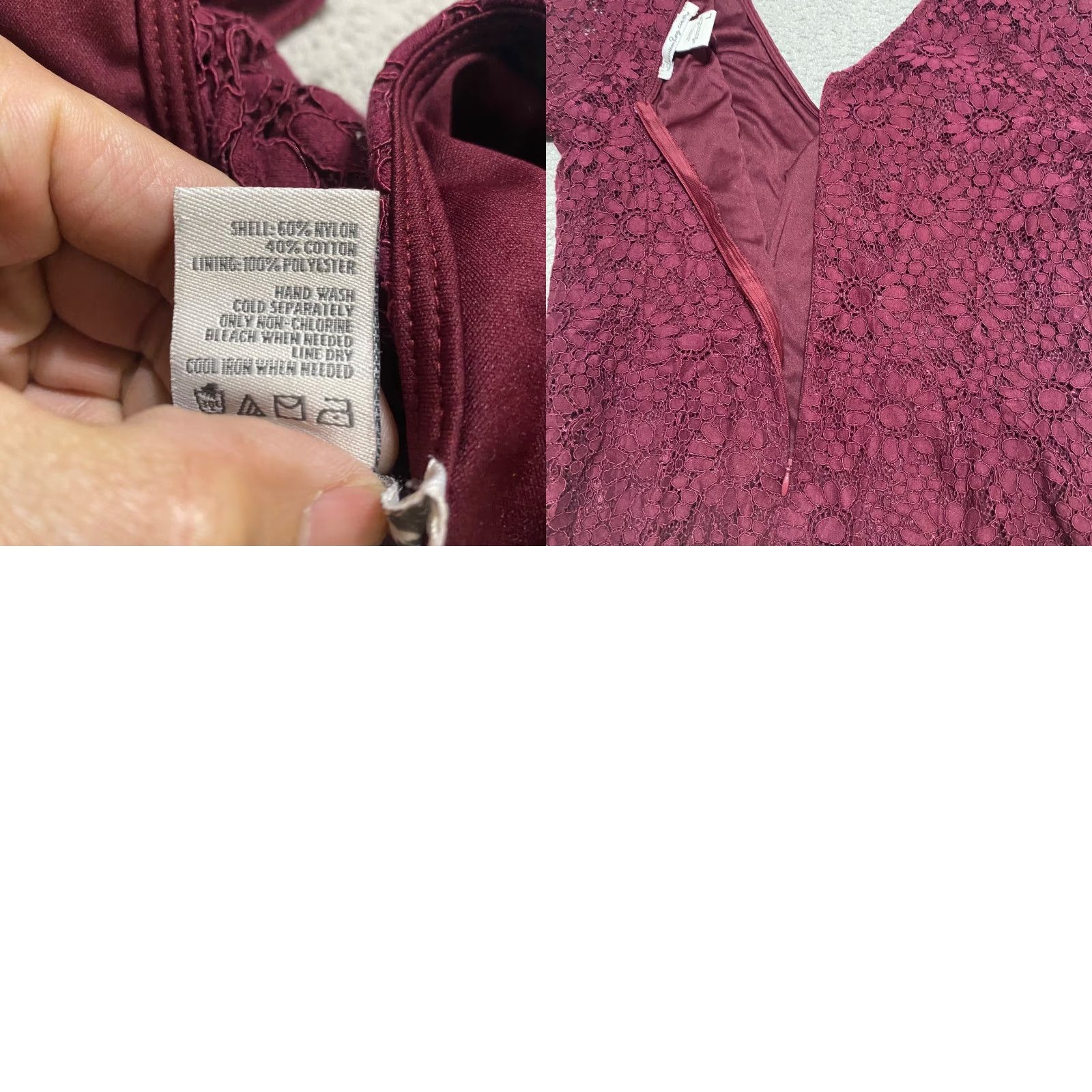 Vintage American Rag Cie Dress Womens Large Burgundy Lace Bell Sleeve Fit & Flare Short Dress L Size L / US 10 / IT 46 - 9 Thumbnail