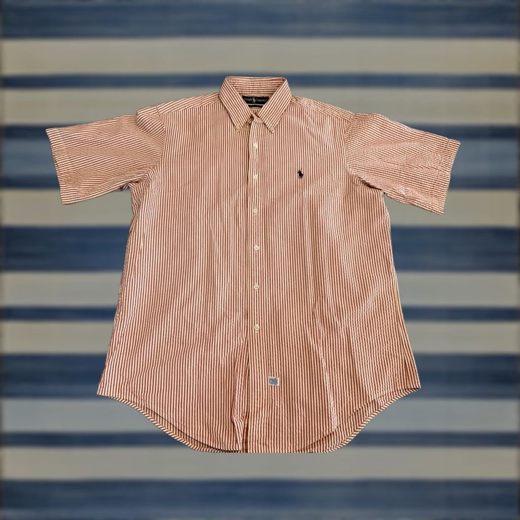 Polo Ralph Lauren Polo Ralph Lauren Short Sleeve Red Striped Button-Up Shirt Seersucker Pony Large Size US L / EU 52-54 / 3 - 1 Thumbnail