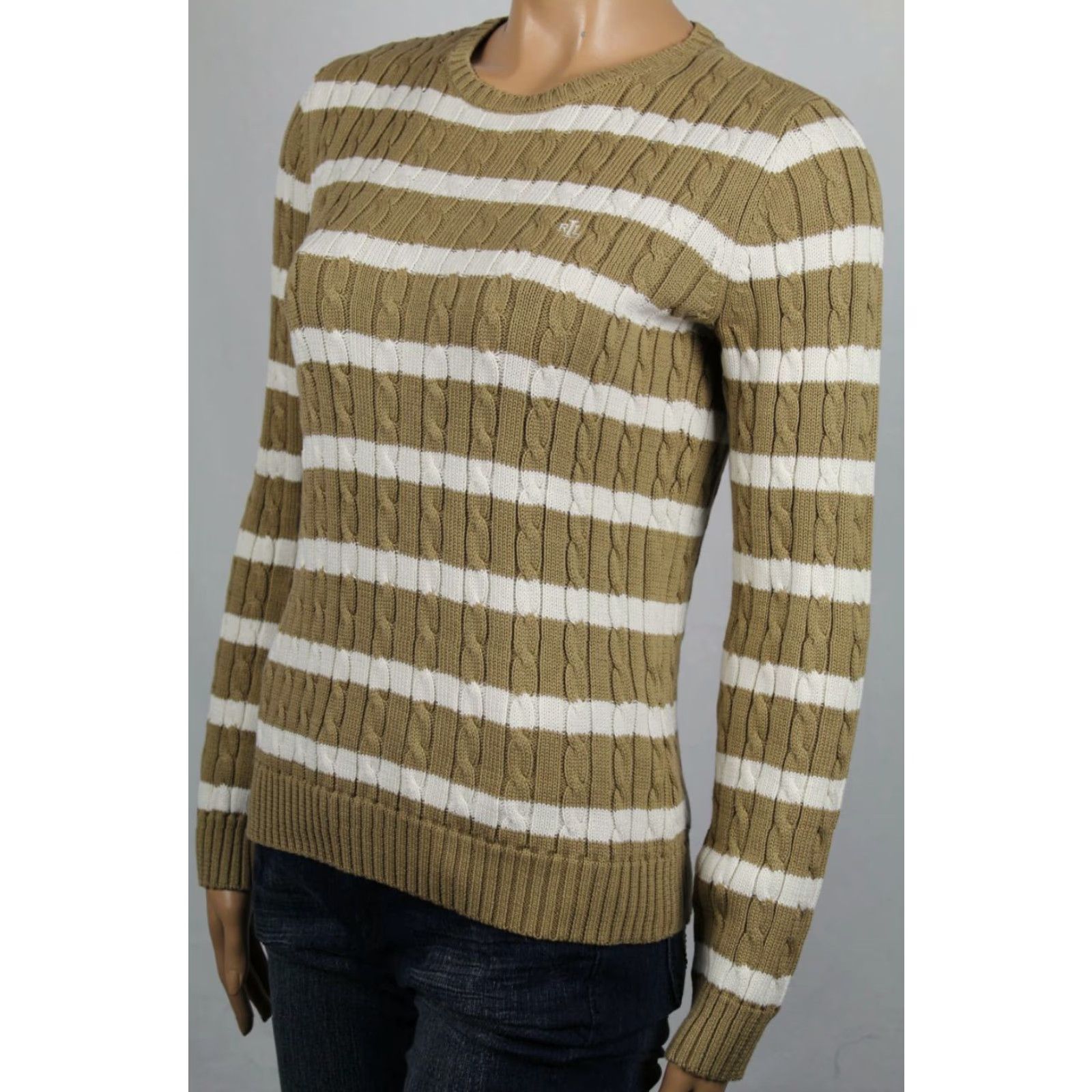 Ralph Lauren Ralph Lauren Tan Cable Knit Crewneck Sweater Cream LRL NWT Womens XL Tan Cream Striped 100% Cotton Embroidered Logo LRL NWT Women’s Crewneck Sweater Size XL / US 12-14 / IT 48-50 - 2 Thumbnail