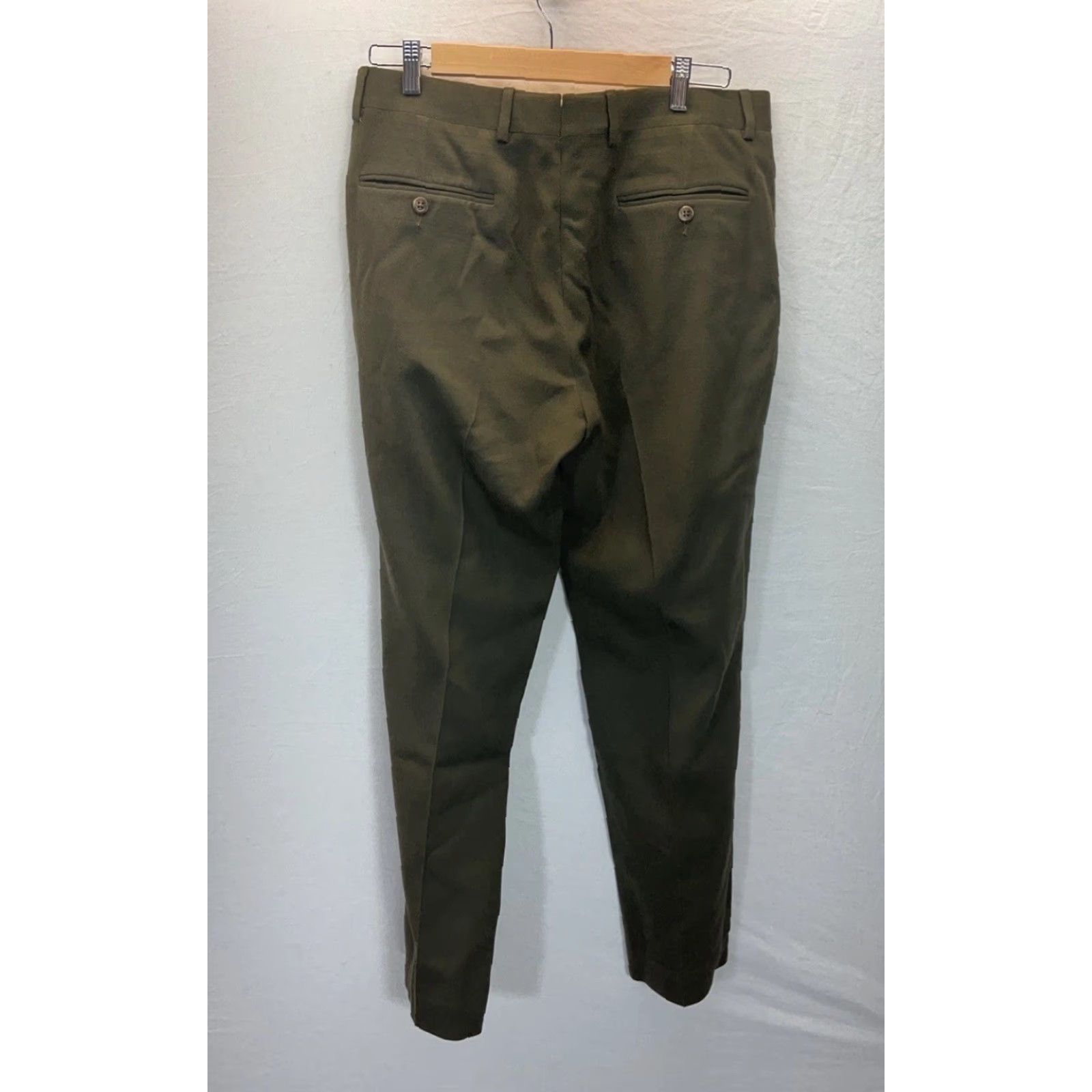 VINTAGE Polo Ralph Lauren Dress Pants Mens Wool Green 90s Preppy 34x30 Straight Front Dry Clean Only Suspenders