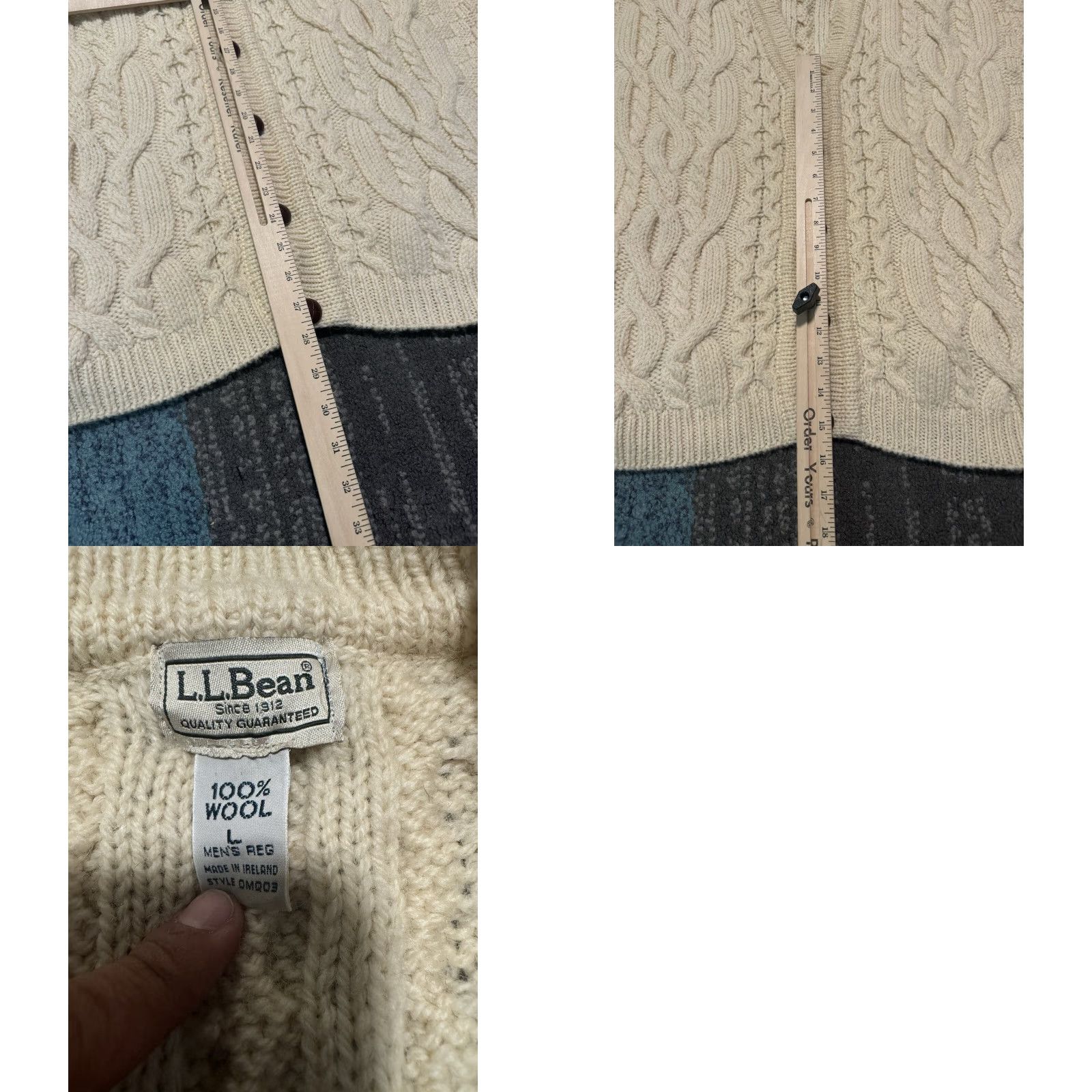 Vintage VINTAGE L.L. Bean Cardigan Wool Ivory Ireland Large L Fisherman Mens Sweater Chunky Knit Cable-V-Neck Size US L / EU 52-54 / 3 - 10 Thumbnail