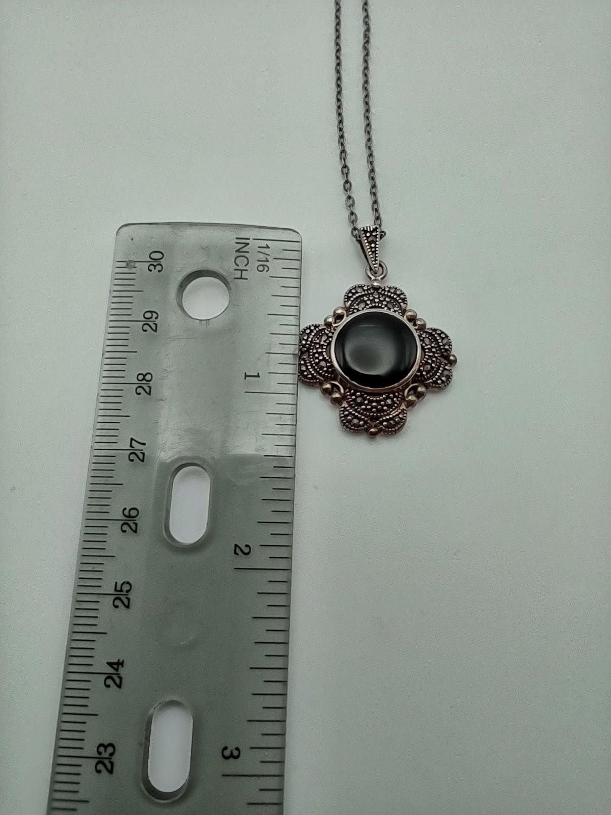 The Unbranded Brand Sterling Silver Onyx Gothic Victorian Style Necklace Size ONE SIZE - 5 Thumbnail