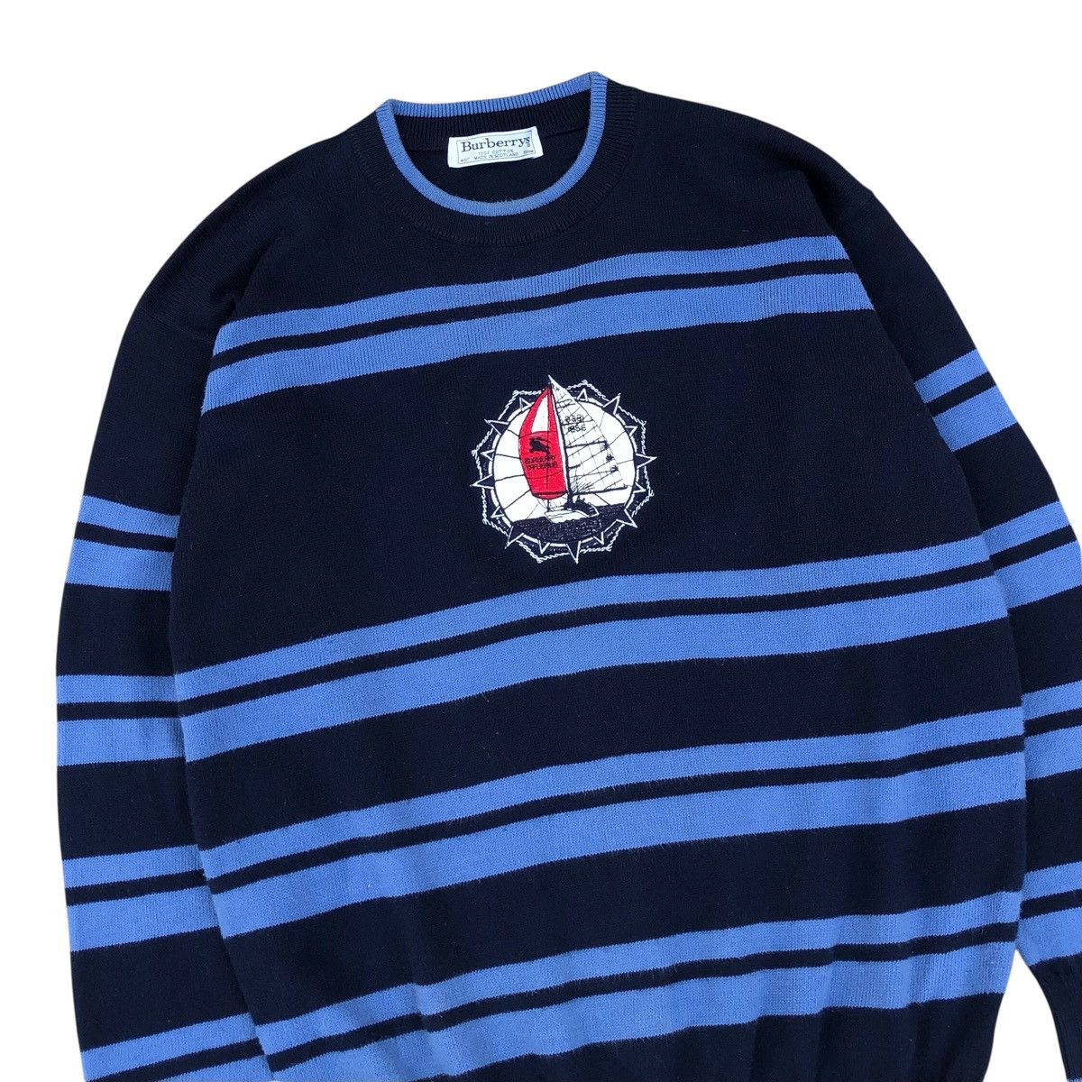 Burberry Burberrys Sailboat Embroidery Logo Striped Knitwear Sweater Size US L / EU 52-54 / 3 - 2 Thumbnail