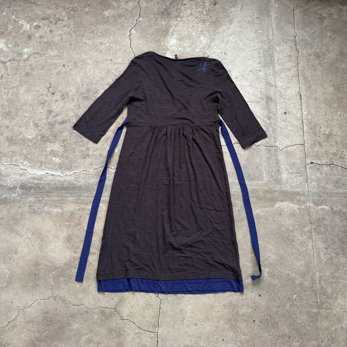 Cop Copine × Vintage Cop Copine Viscose Brown and blue dress with ribbon tie Size L / US 10 / IT 46 - 2 Thumbnail