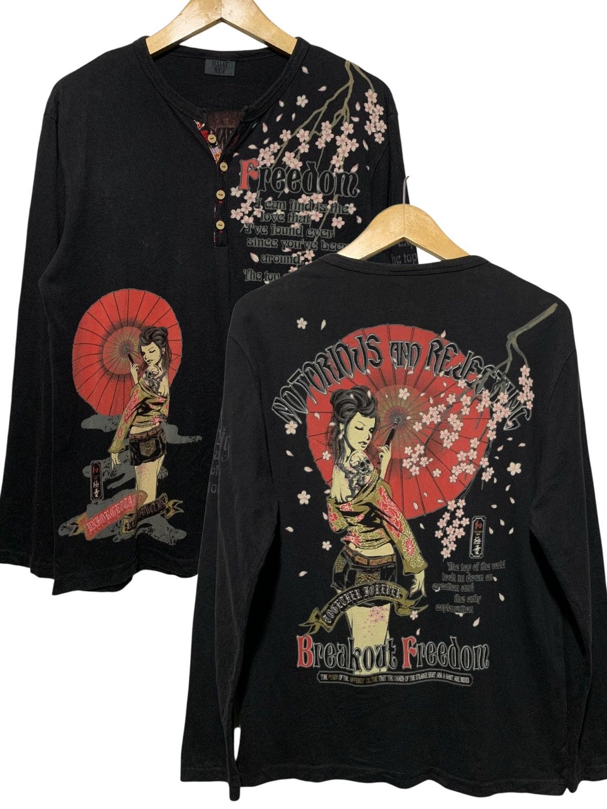 Beauty Beast Vintage Bullet Noise tattoo girl geisha sukajan button LS Size US M / EU 48-50 / 2 - 1 Thumbnail