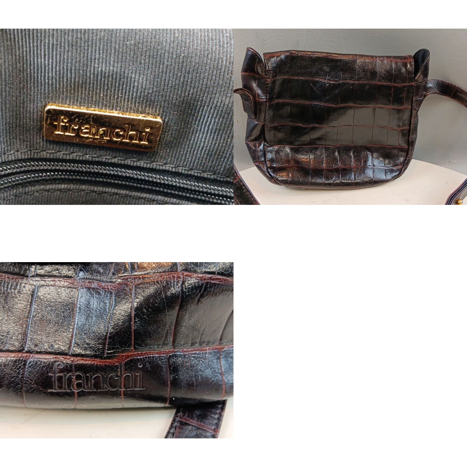 Crocs Franchi Crossbody Bag Brown Croc Embossed Genuine Leather GUC Women Small Brown Crossbody Bag Mens? Size ONE SIZE - 10 Thumbnail