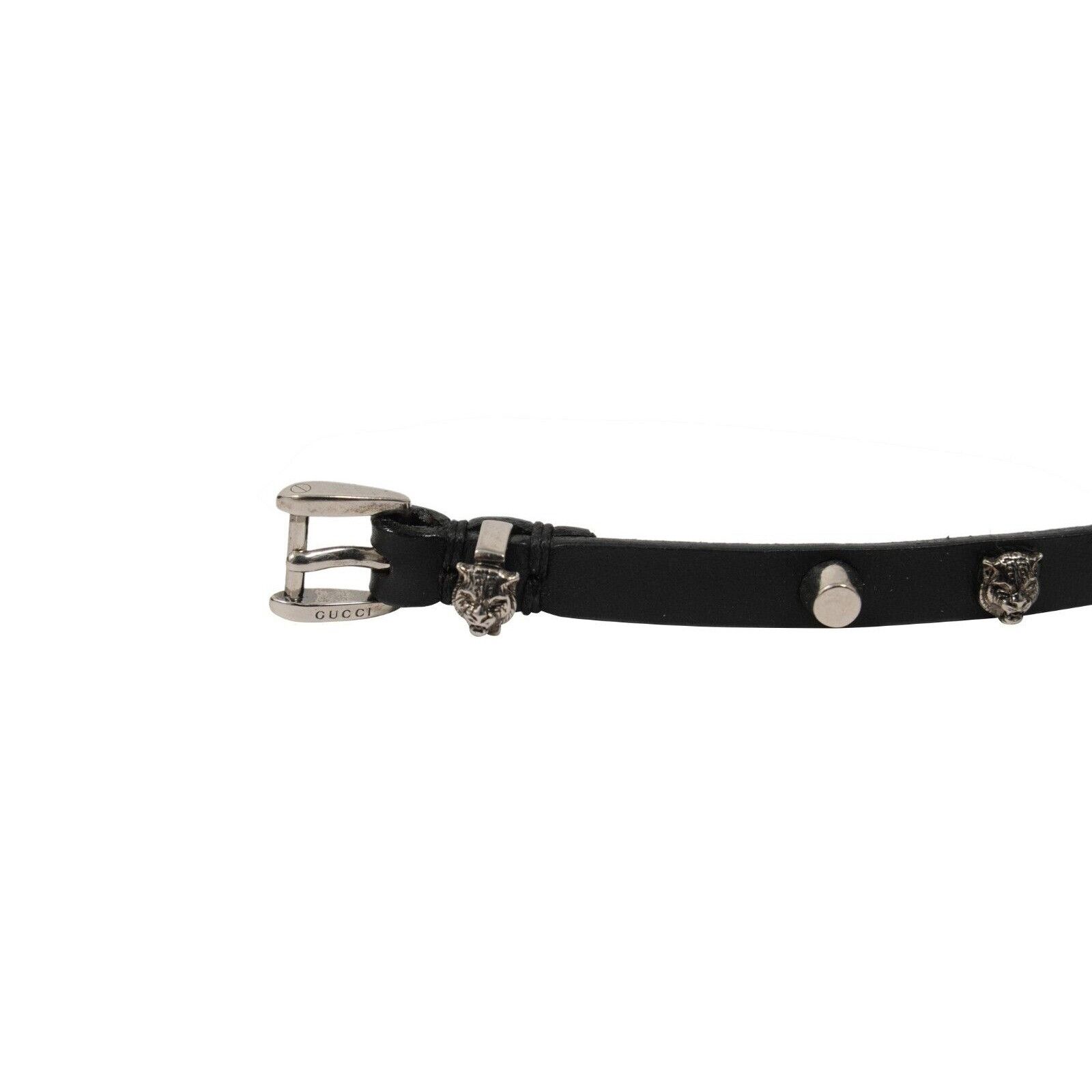 Gucci Feline Tiger Head Choker Necklace Black Leather Silver Size ONE SIZE - 6 Thumbnail