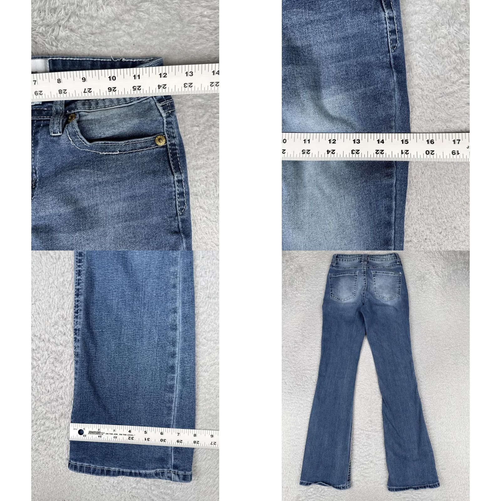 Vintage YMI Bootcut Jeans Juniors 1 Blue Med Wash Low Rise Stretch Distressed 24x30 Womens Jeans 90s Bohemian Size 25" / US 0 / IT 36 - 9 Thumbnail