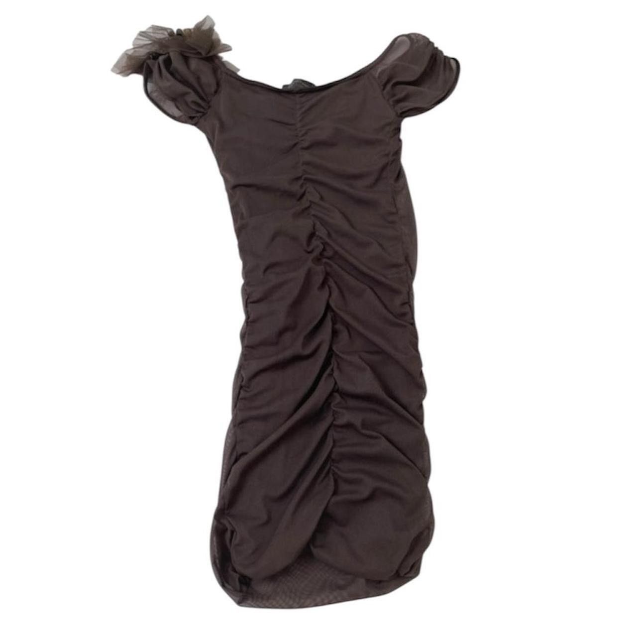 Designer Orna Farho Paris Brown Ruched Bodycon Dress Size M / US 6-8 / IT 42-44 - 5 Thumbnail