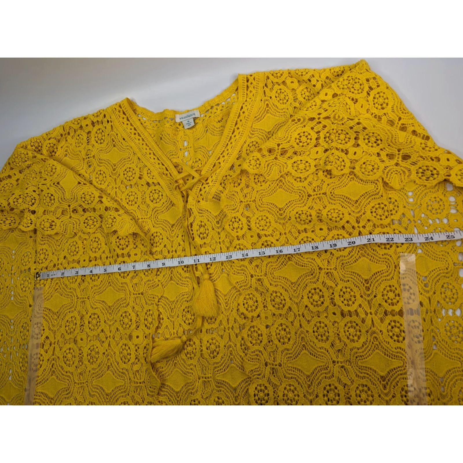 Vintage Sundance Graycelyn Yellow Lace Up 100% Cotton V-Neck Coverup M Adult Women Beach Bohemian Tunic Shirt Style Crew Neck? Size M / US 6-8 / IT 42-44 - 5 Thumbnail