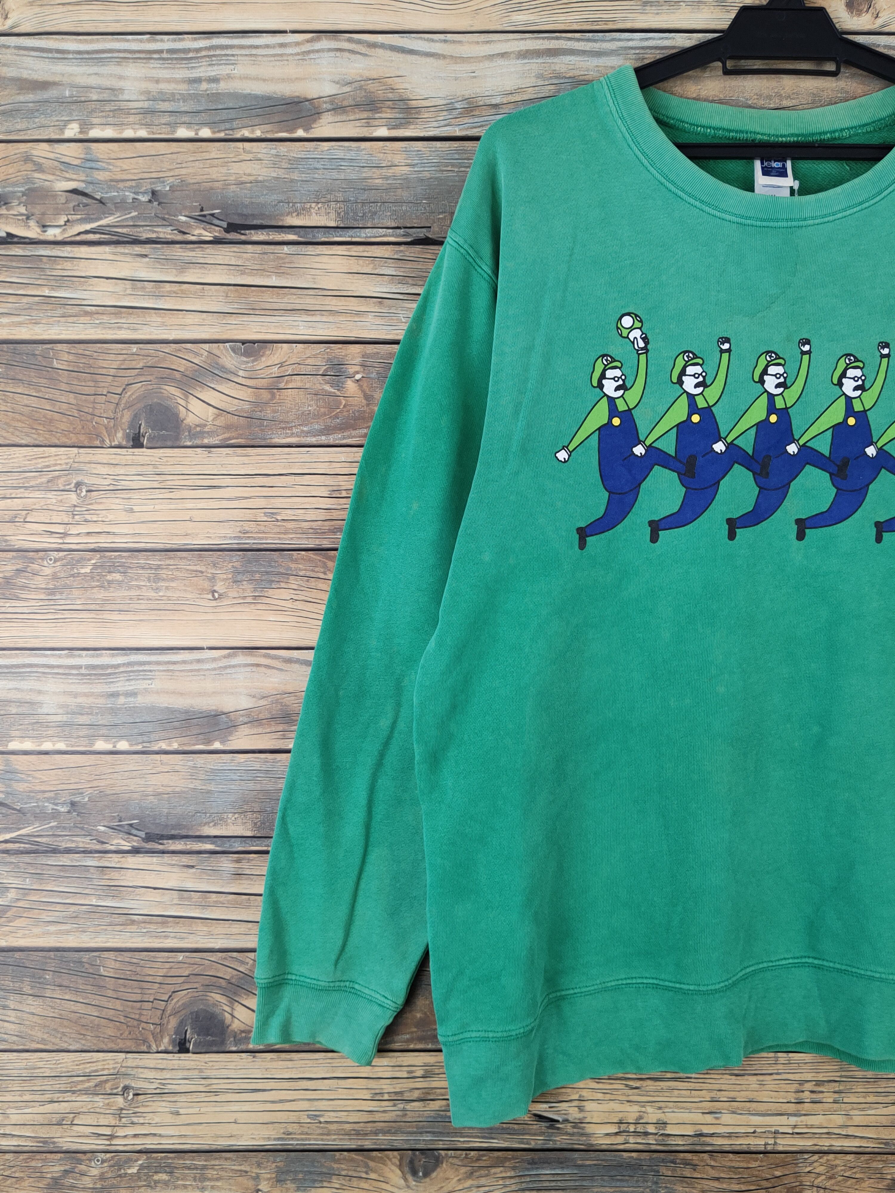 Japanese Brand Jellan luigi mario Green Faded Sweatshirts #W1923 Size US L / EU 52-54 / 3 - 3 Thumbnail