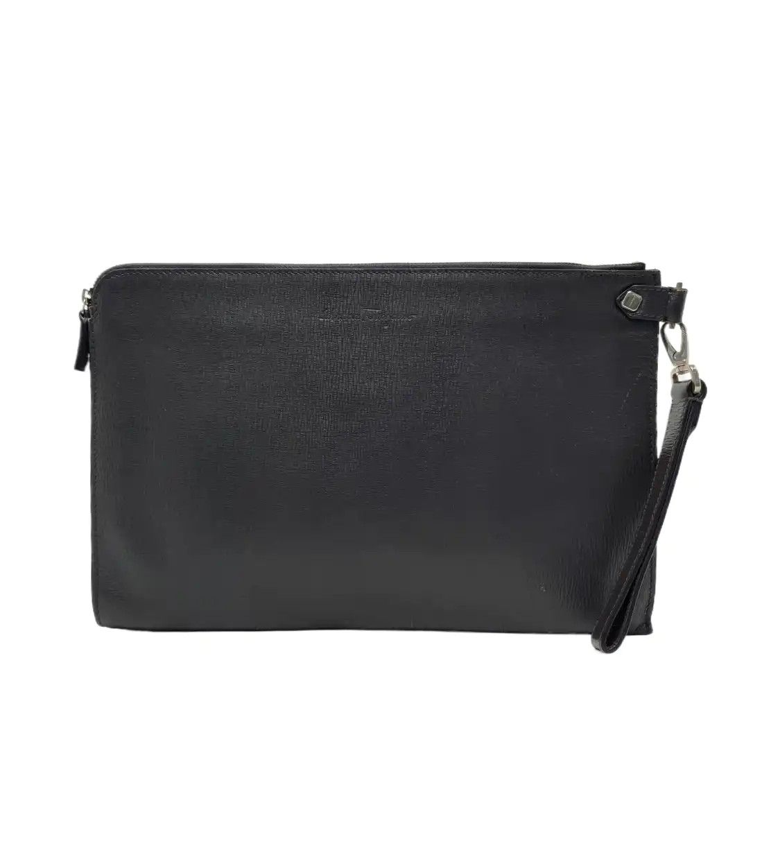Salvatore Ferragamo Dark Greycowhide Leather Clutch Handbag Silver Hardware in Gray, Women's