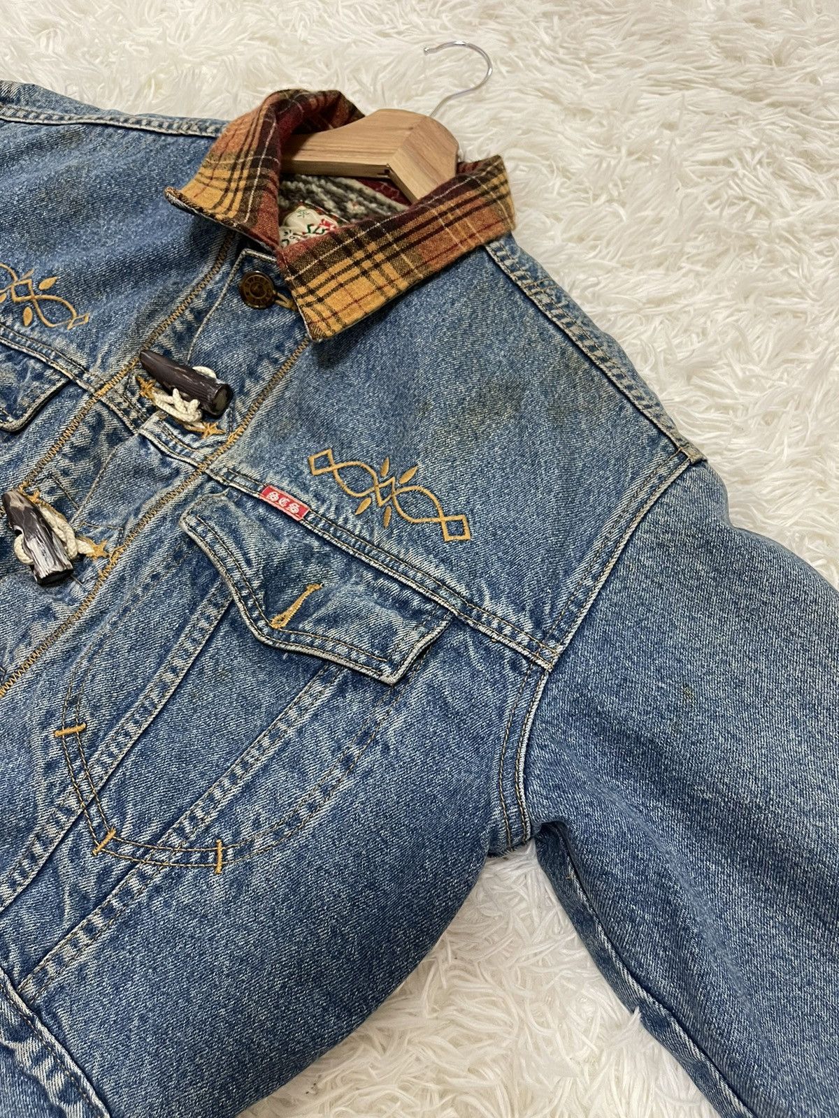 Vintage Sweet Camel Sherpa Lined Button Toggle Croped Denim Jacket Size M / US 6-8 / IT 42-44 - 2 Thumbnail