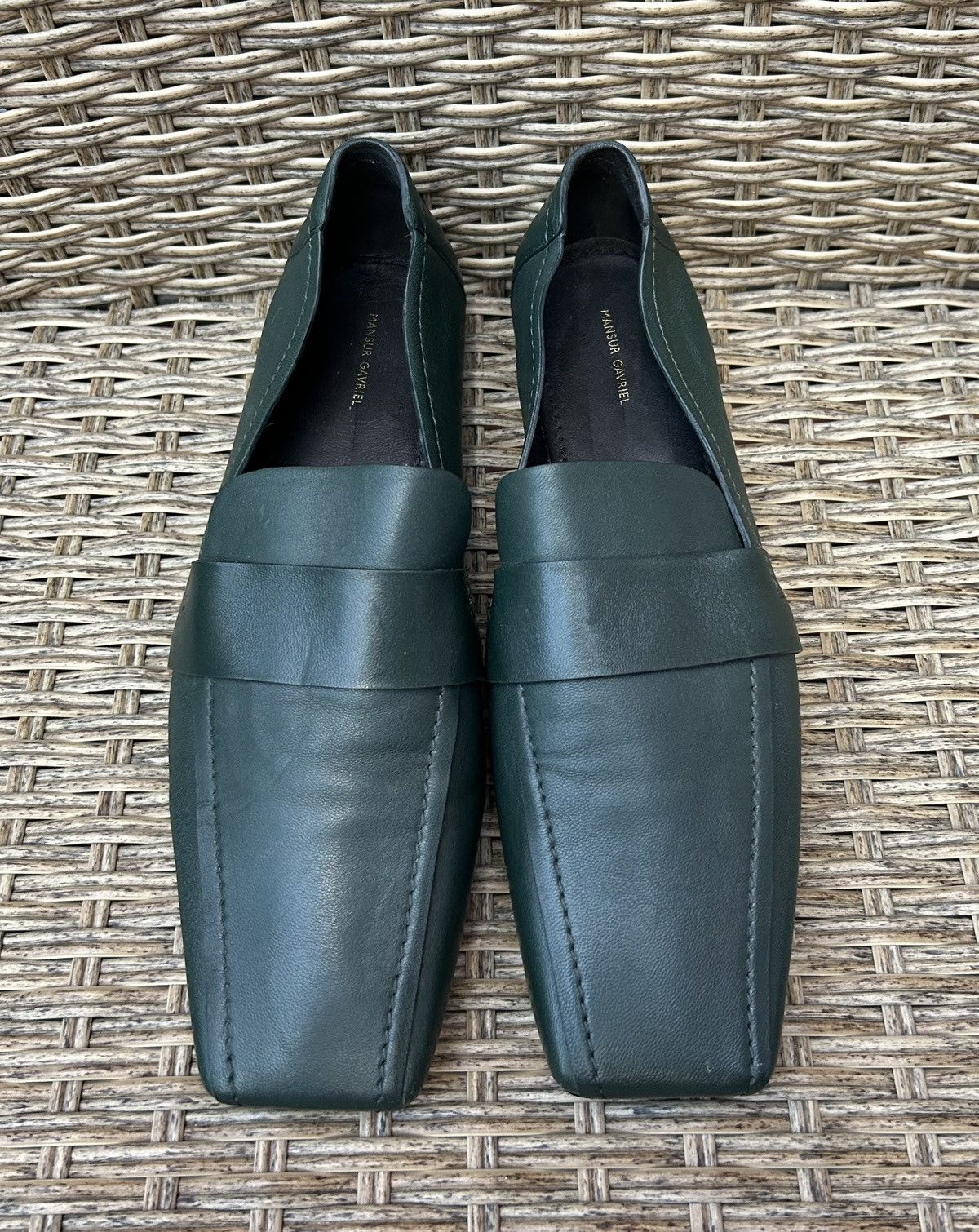 Mansur Gavriel Mansur Gavriel Green Lamb Leather Square Toe Penny Loafers Size US 8 / IT 38 - 2 Thumbnail