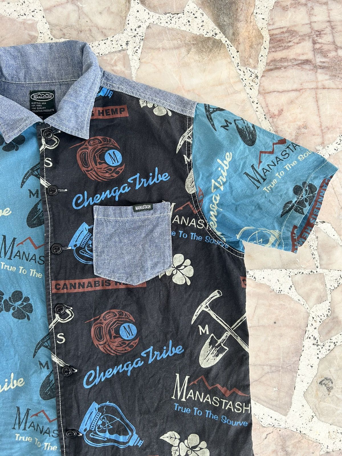 Manastash Chenga Tribe Overprint Cannabis Hemp Button Up Shirt Size US M / EU 48-50 / 2 - 5 Thumbnail