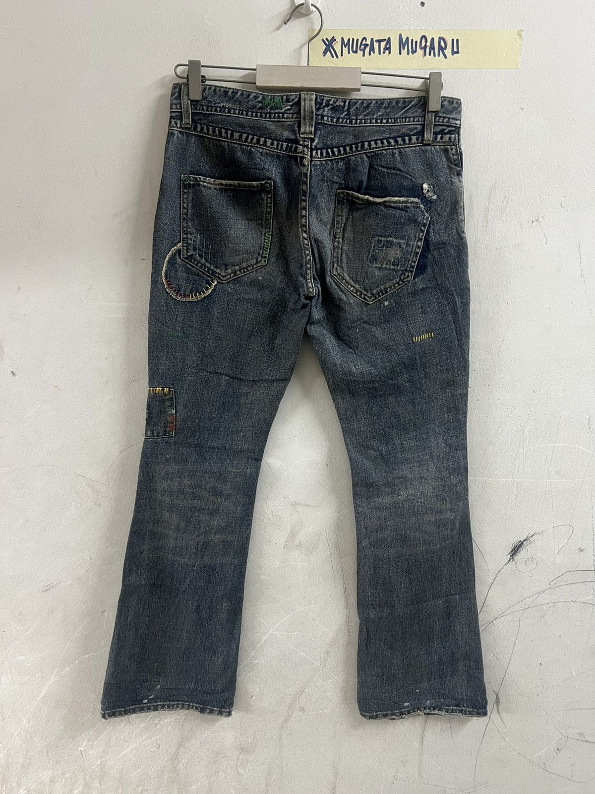 Japanese Brand × Vintage FLARED🔥BACK NUMBER PATCHWORK DISTRESSED DENIM PANT Size US 31 - 11 Thumbnail