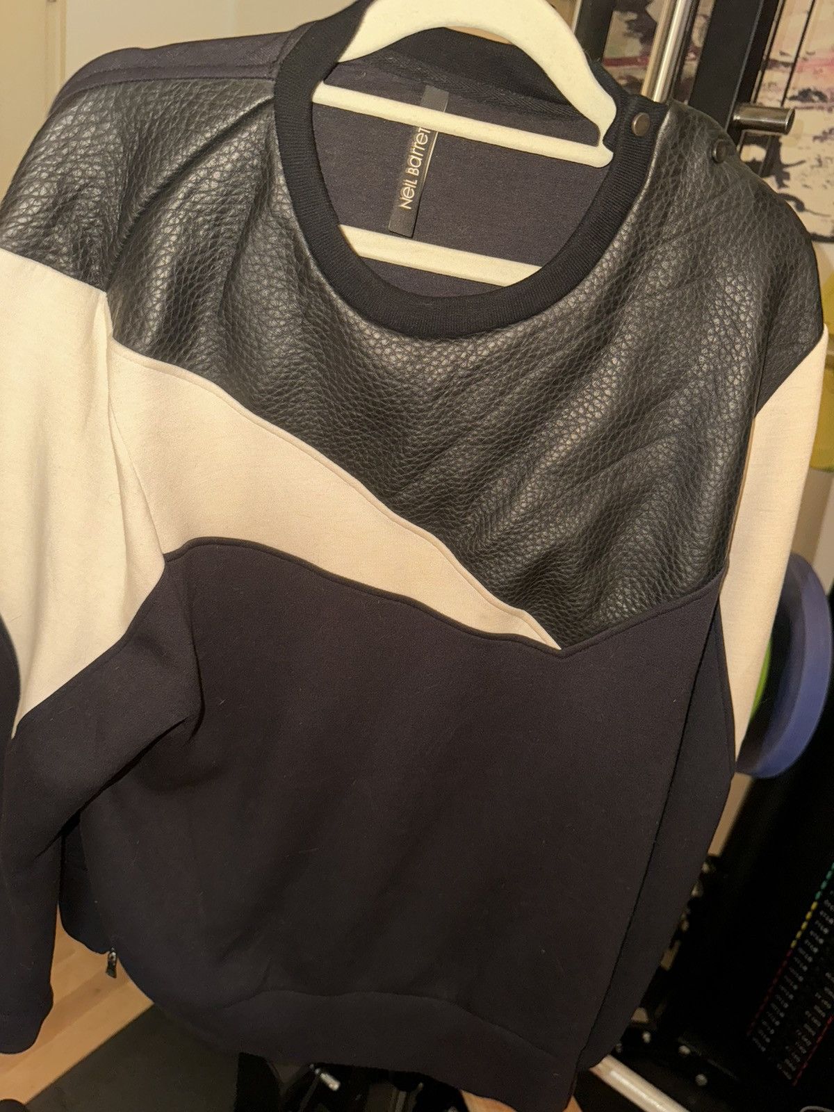 Neil Barrett Neil Barrett Geometric Leather / Nylon Pullover Size US L / EU 52-54 / 3 - 1 Thumbnail