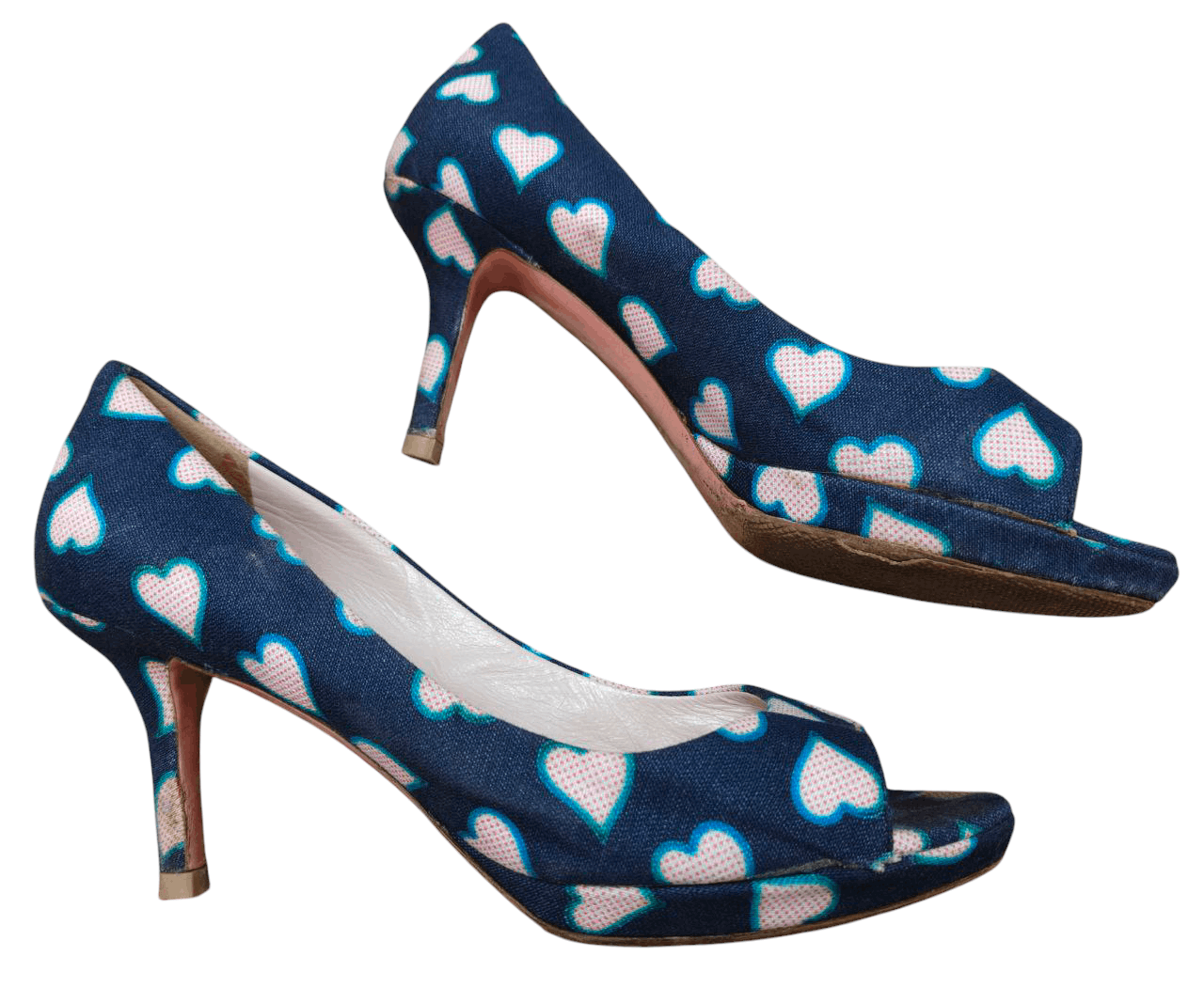 Miu Miu 💥LAST CALL💥 Peep Toe Pumps Blue Denim with Heart Size US 8.5 / IT 38.5 - 6 Thumbnail