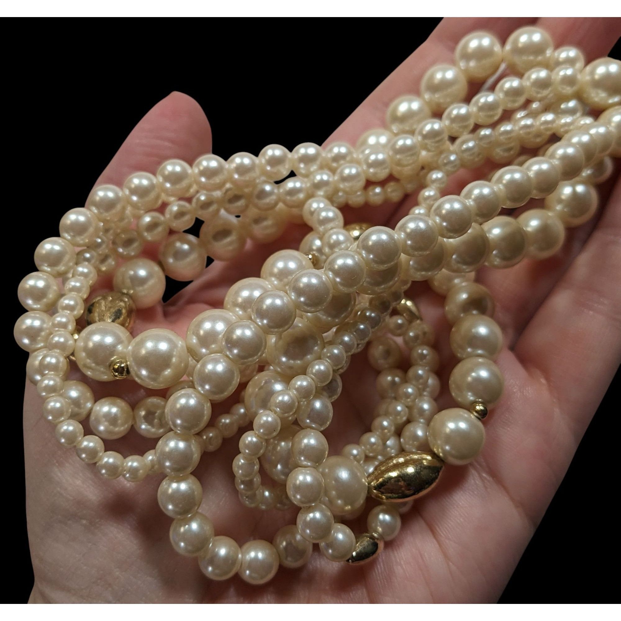 Other Vintage Multistrand Faux Pearl Necklace With Gold Tone Accen Size ONE SIZE - 3 Thumbnail