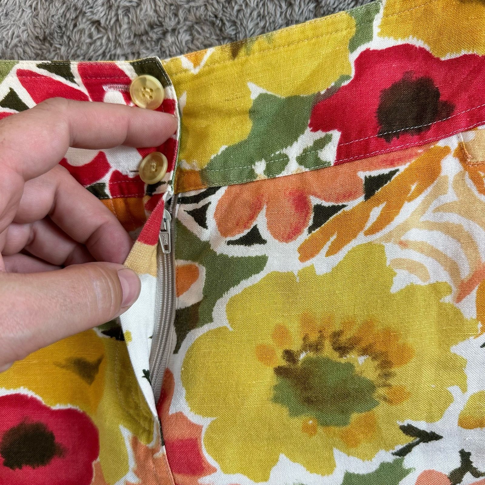Harve Benard VTG Linen Tropical Floral Pencil Skirt Yellow Green 80s 90s Size 29" - 4 Thumbnail