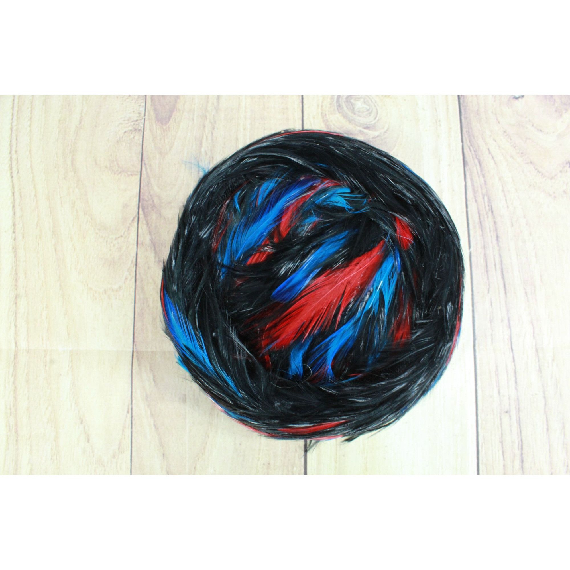 Other × Vintage Vintage Black Wool Beret w/ Red & Blue Feather Detail Size ONE SIZE - 2 Thumbnail