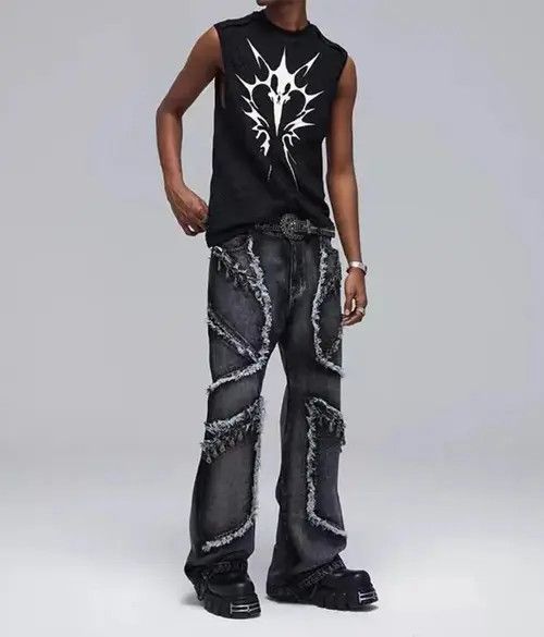 High Sport × Japanese Brand × Ring Of Fire Vintage deconstructed washed distressed fringed jeans Size US 32 / EU 48 - 2 Thumbnail