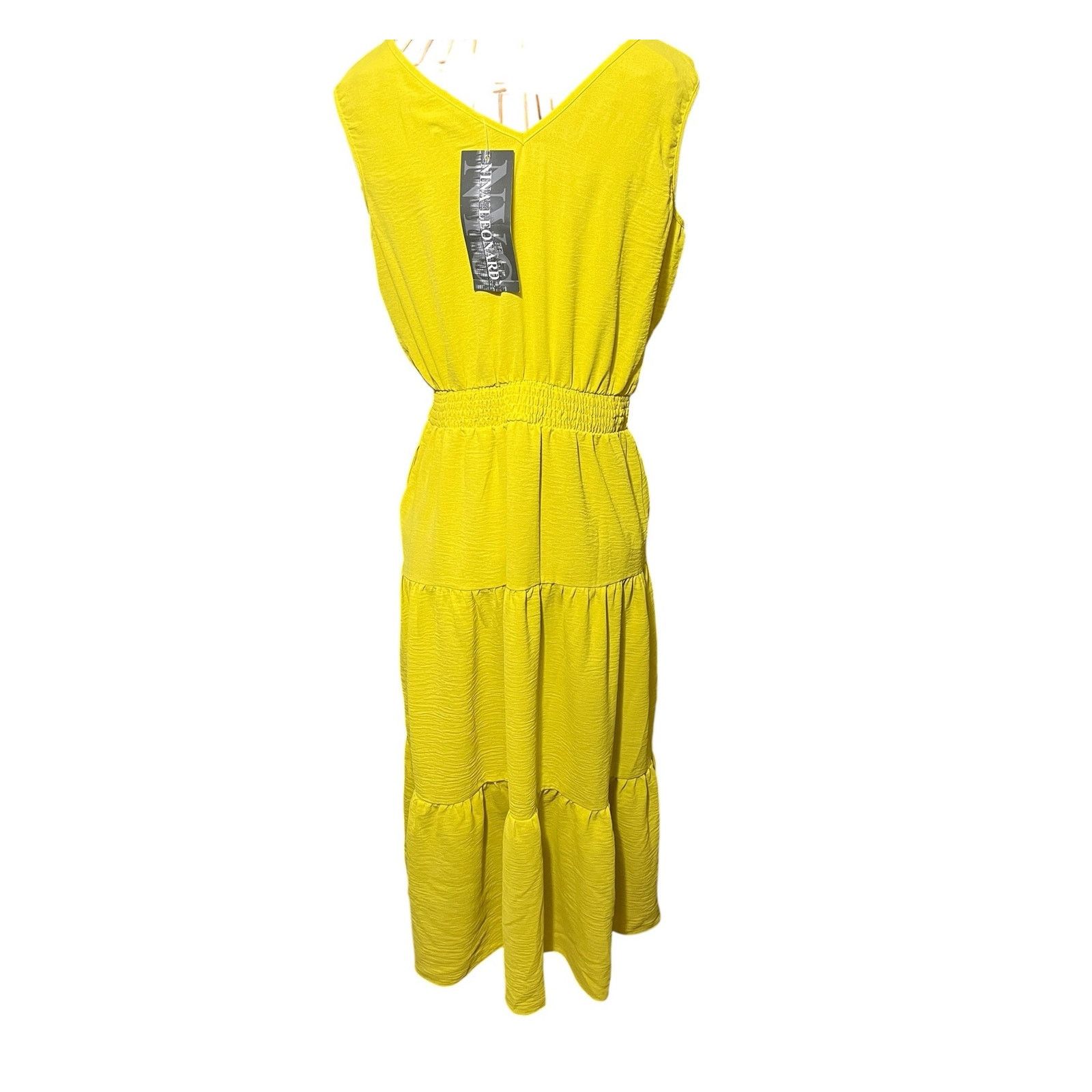 Other Nina Leonard Size Small Chartreuse Multi-Tier Dress NWT Size S / US 4 / IT 40 - 4 Thumbnail