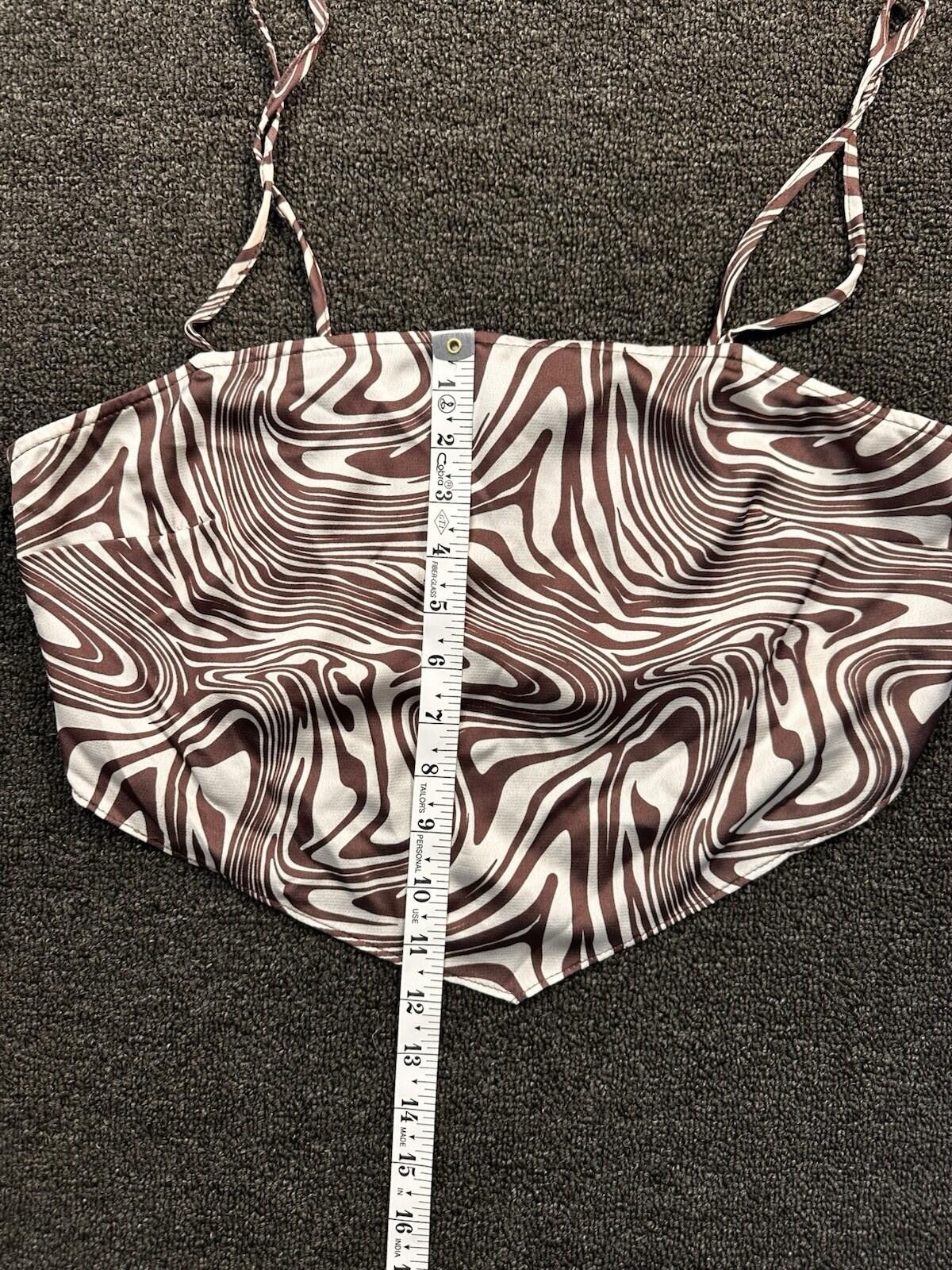 Primark Primark Women's 10 Brown/White Spaghetti Strap Crop Cami Size L / US 10 / IT 46 - 2 Thumbnail