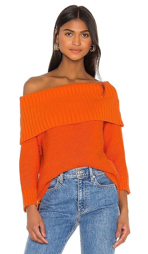 image of Alice Olivia Bonnie Off The Shoulder Pullover Sweater in Orange, Women's (Size Small)