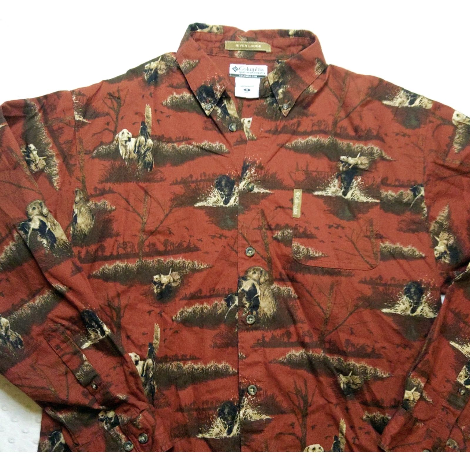 Vintage Columbia River Lodge Shirt Mens M Rust Red Corduroy Button-Down Animal Print Pockets Dog Nature Outdoor button-up Size US M / EU 48-50 / 2 - 3 Thumbnail