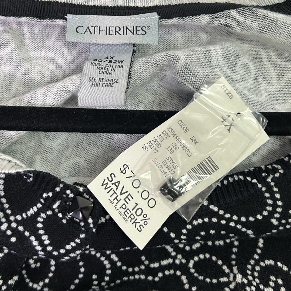 Designer Catherines l NWT Black White Cotton Cardigan Sweater 4X Size M / US 6-8 / IT 42-44 - 7 Thumbnail