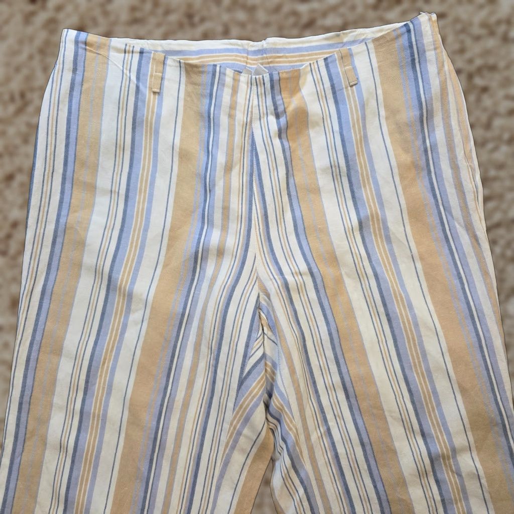 J. Jill J. Jill Pants Womens XL Blue Tan Striped Wide-Leg Linen Cropped Beachy Capsule Size 40" / US 18 - 1 Thumbnail