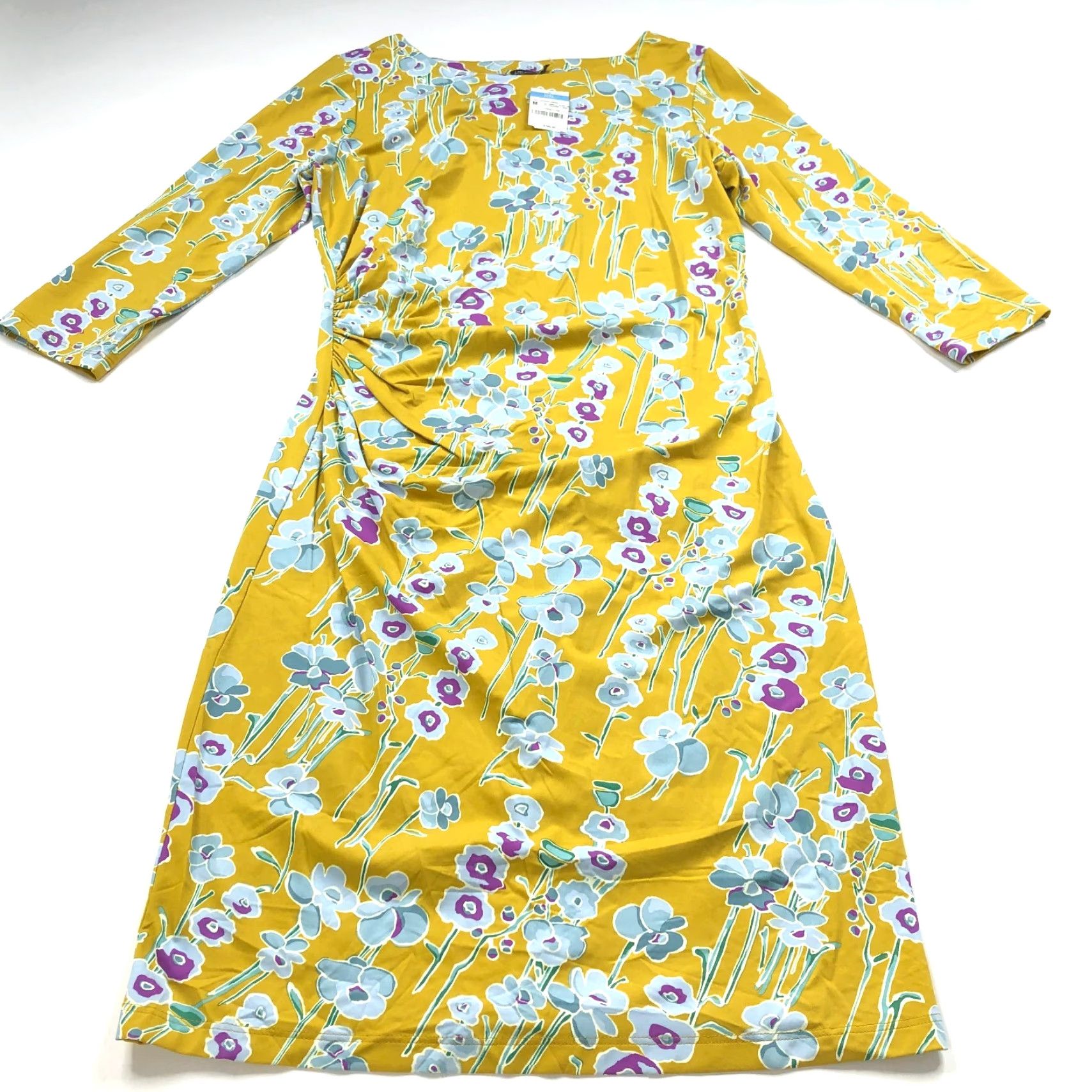J.McLaughlin J. McLaughlin Dress - NEW MED A-Line Sheath Nylon Ruched Knee Floral Dark Yellow Women's Midi Knee Floral Yellow Dress Size M / US 6-8 / IT 42-44 - 2 Thumbnail