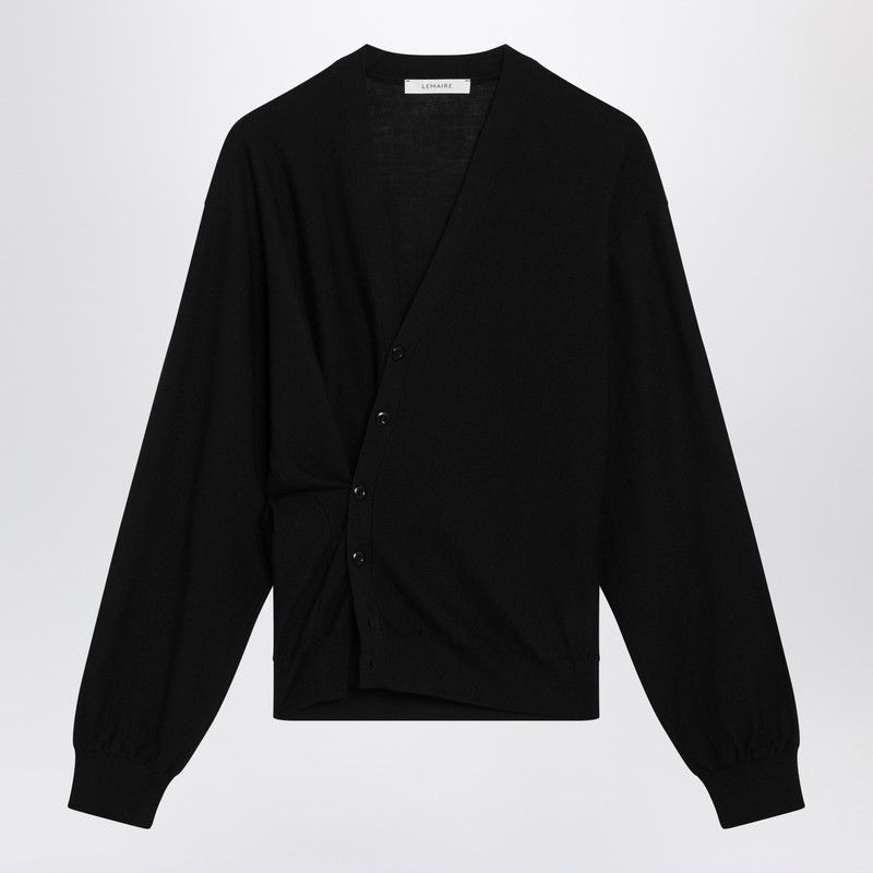 Lemaire Black Asymmetric Wool-Blend Cardigan