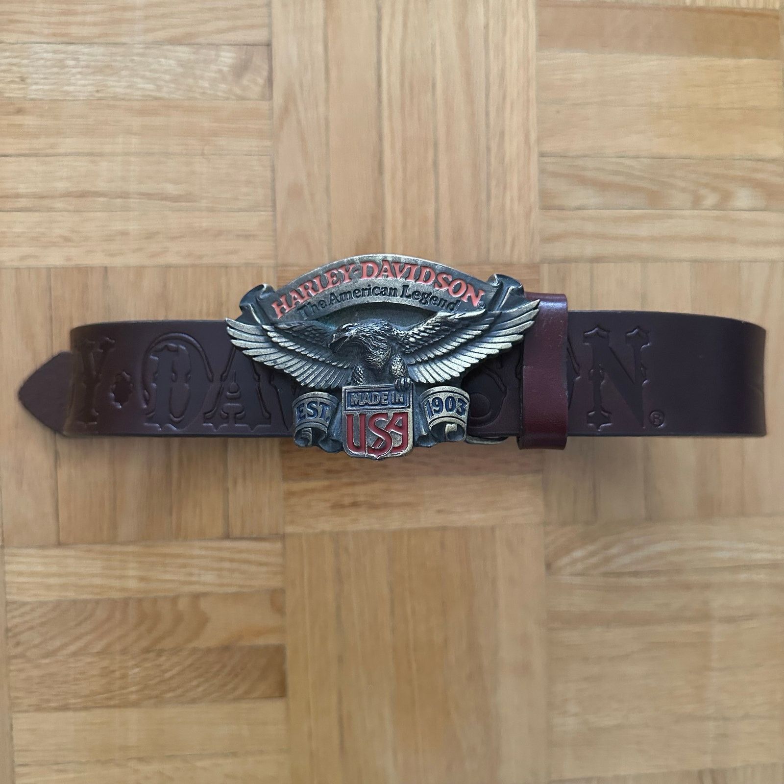Harley Davidson Leather Belt and Buckle American Legend 1991