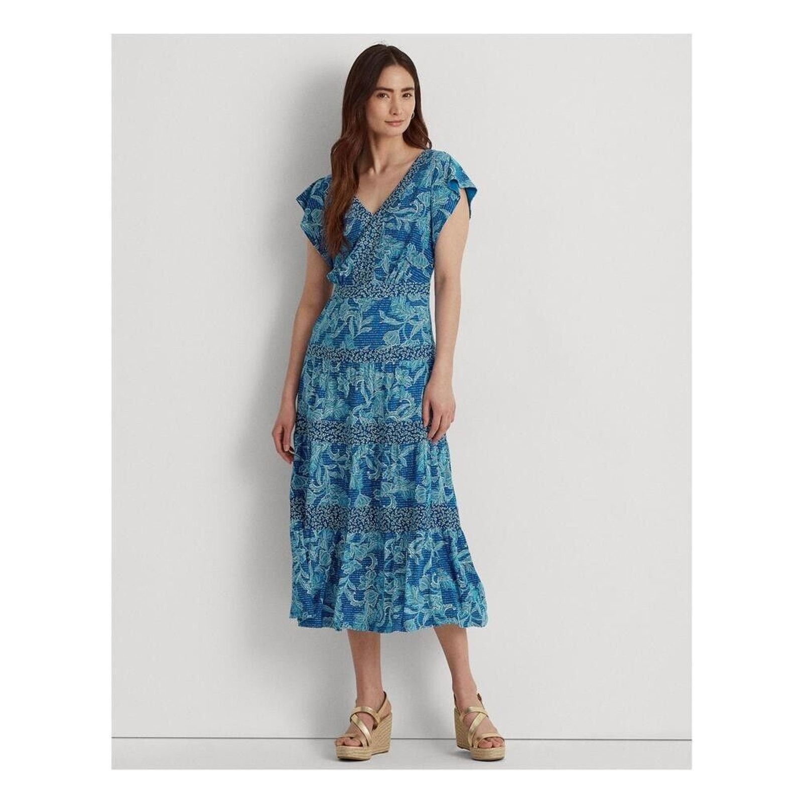 Lauren Ralph Lauren Ralph Lauren Women Blue Floral Boho Midi Dress Size US 4 Size S / US 4 / IT 40 - 1 Thumbnail