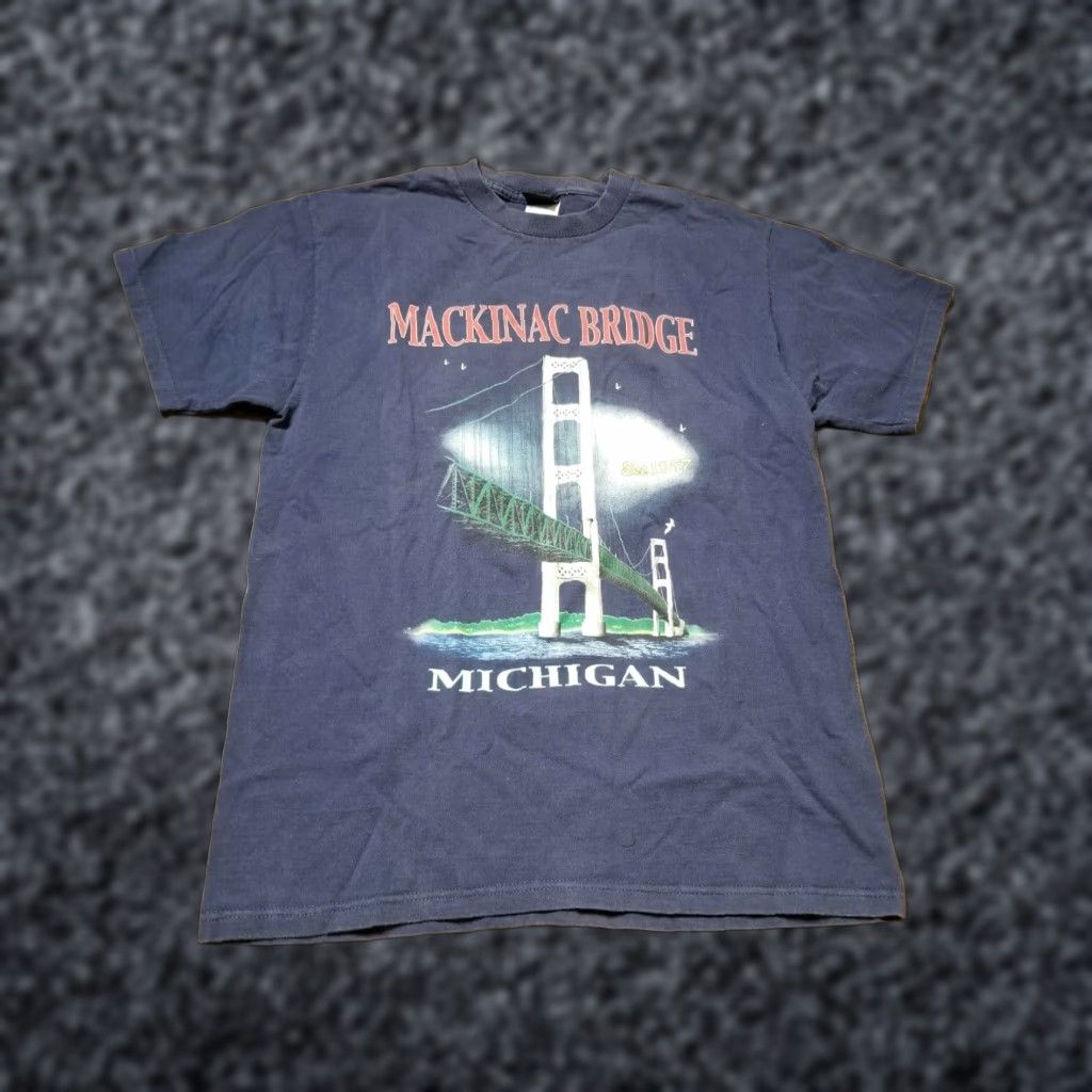 Vintage VINTAGE Sherry's Best Michigan Mackinac Bridge 90s Mens L Short Sleeve Blue T Shirt Size US L / EU 52-54 / 3 - 1 Thumbnail