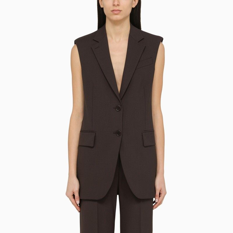 image of Sportmax Aubergine-Coloured Single-Breasted Waistcoat In Wool in Purple, Women's (Size Small)