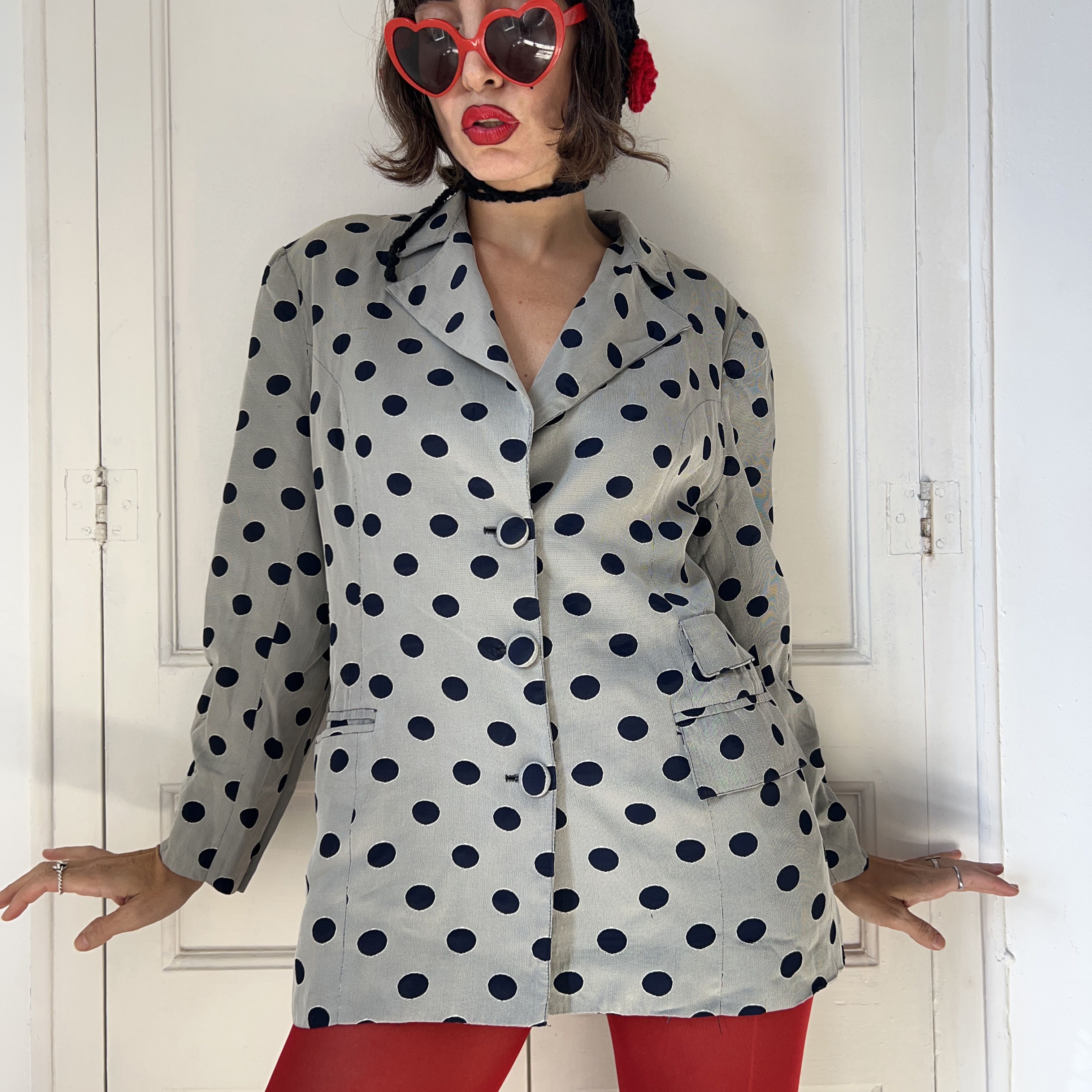 Vintage Vintage 90s Polka Dot Blazer Size XL / US 12-14 / IT 48-50 - 3 Thumbnail