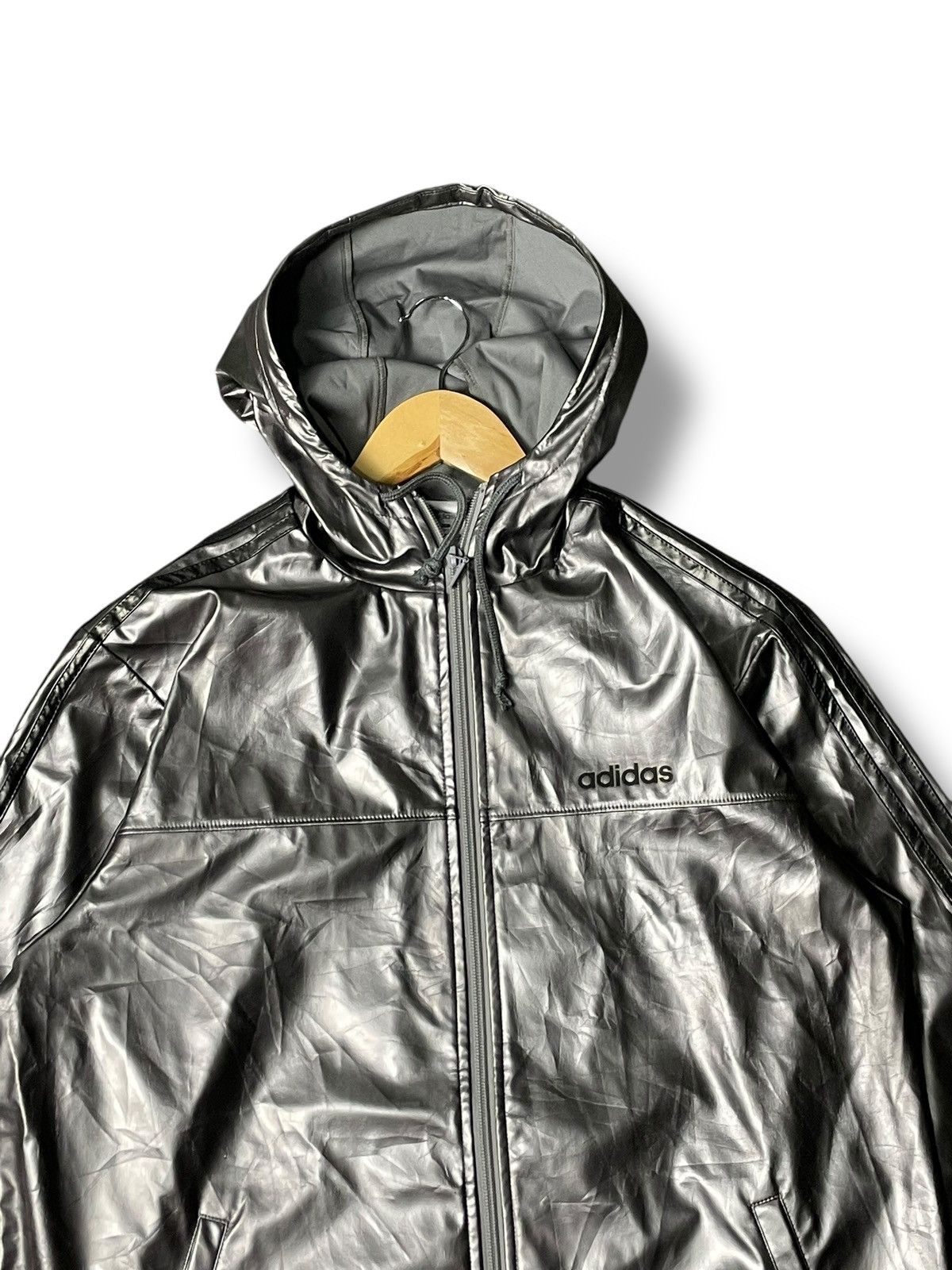 Adidas × Designer × Vintage Adidas Glossy Hooded Jersey Jacket (40) Size US M / EU 48-50 / 2 - 5 Thumbnail