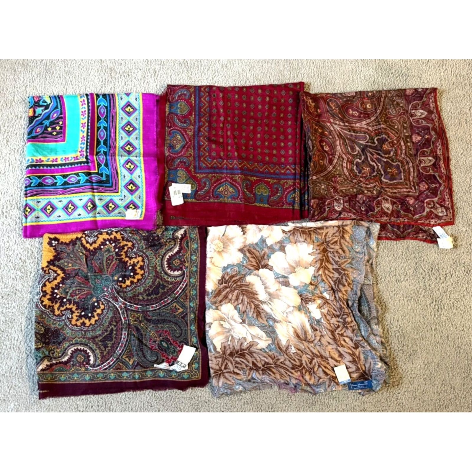 Vintage VTG NOS Ginnie Johansen Vittadini Claiborne Lot of 5 Scarf Scarves NWT Size ONE SIZE - 2 Thumbnail