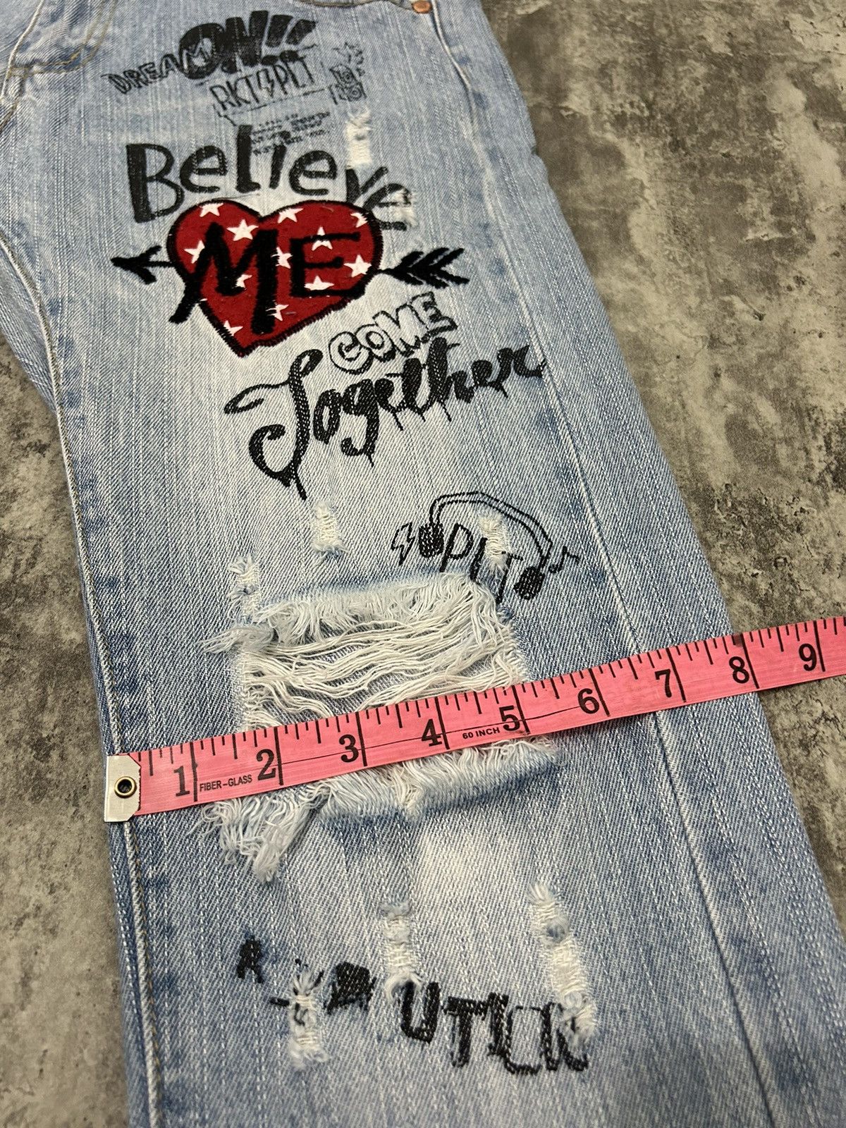 Japanese Brand × Undercover Pink Latte Believe Me Embroidered Distresse Jeans Size US 31 - 18 Thumbnail