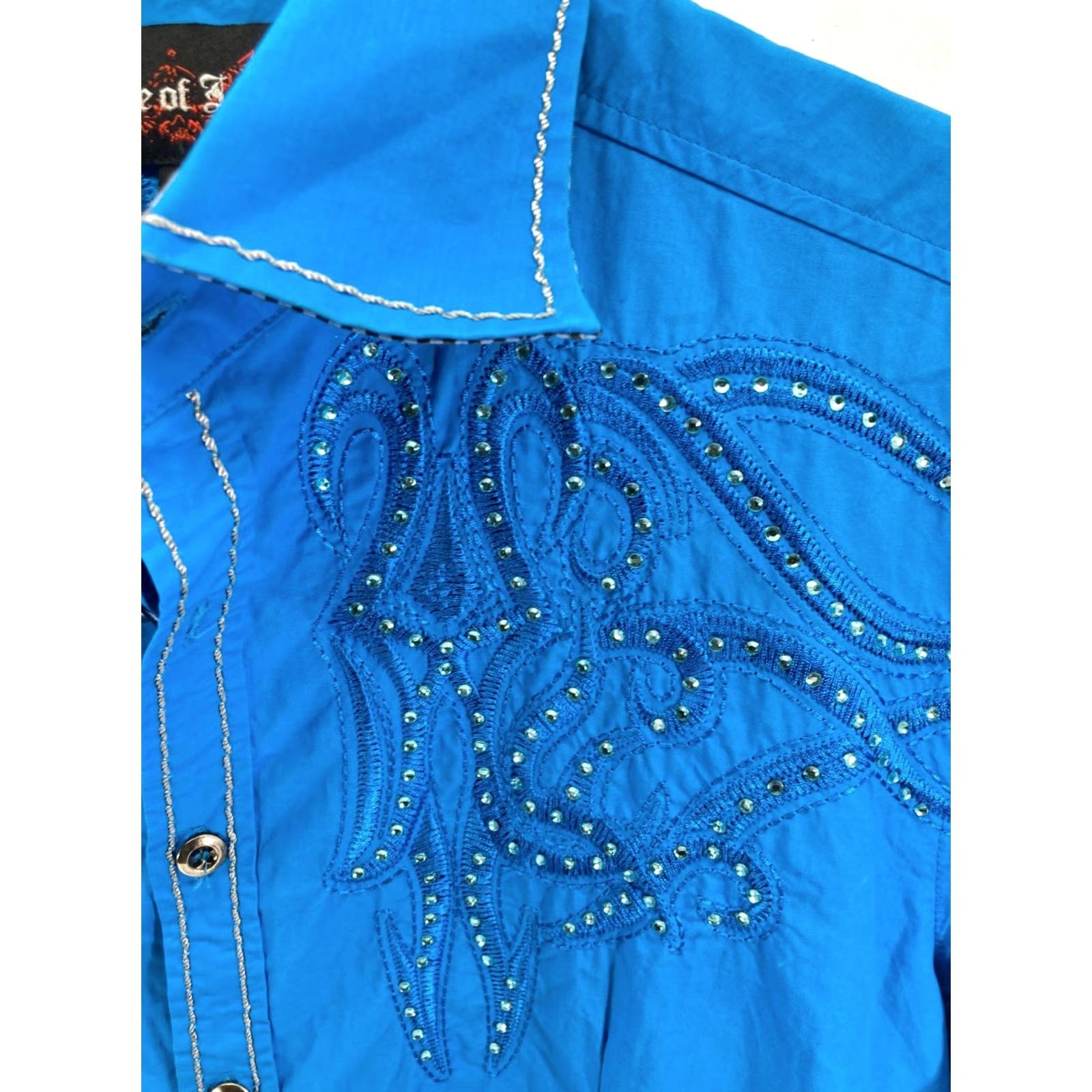 House of CB House of Lords Western Button Up Shirt Mens L Blue Embroidered Embellished Cowboy Western Casual Shirt Size US L / EU 52-54 / 3 - 6 Thumbnail