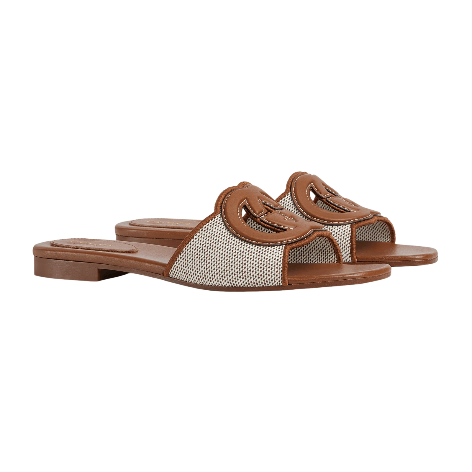 GUCCI Brown Leather Interlocking G Slides New/Authentic