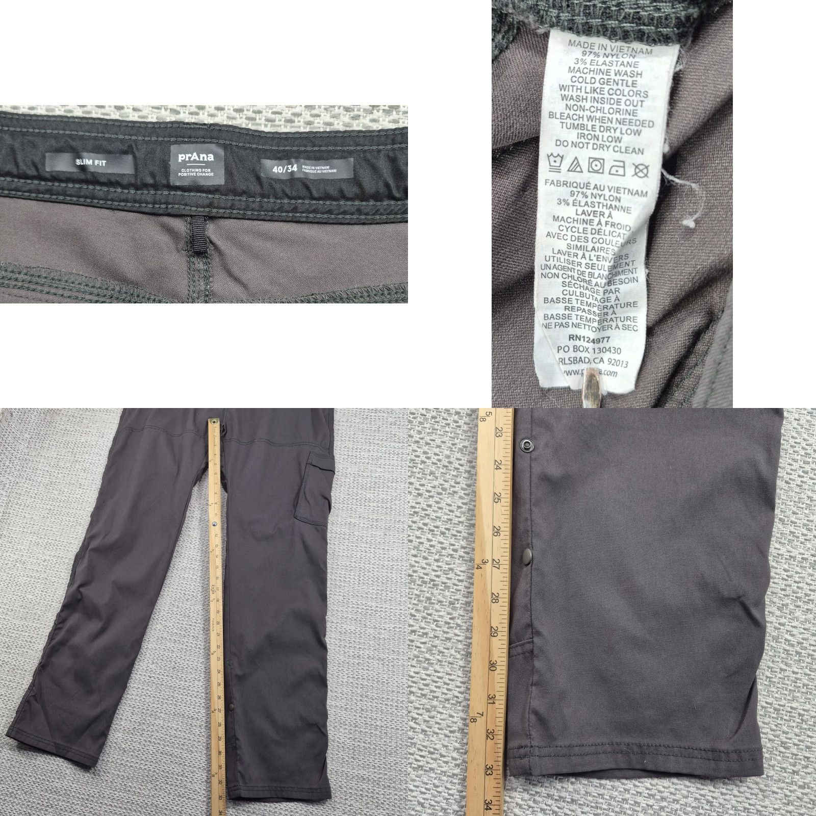 Prana prAna Pants Mens 40x34 Gray Slim Fit Nylon Spandex Hiking Cargo Outdoor Travel Pants Size US 40 / EU 56 - 8 Thumbnail